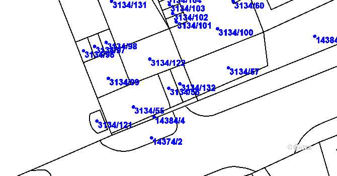 Parcela st. 3134/56 v KÚ Plzeň, Katastrální mapa