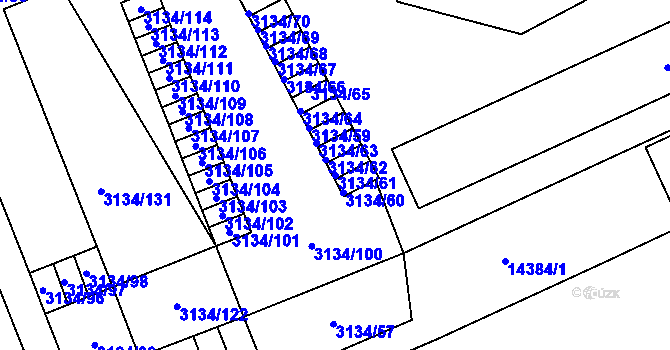 Parcela st. 3134/61 v KÚ Plzeň, Katastrální mapa