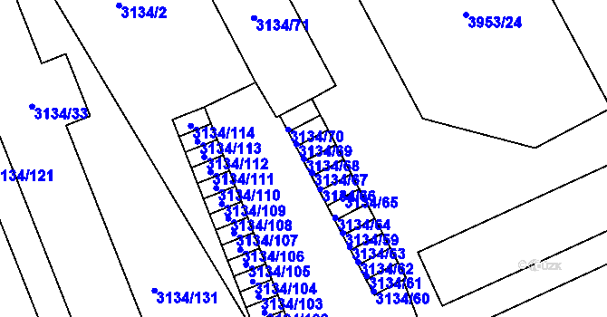 Parcela st. 3134/68 v KÚ Plzeň, Katastrální mapa