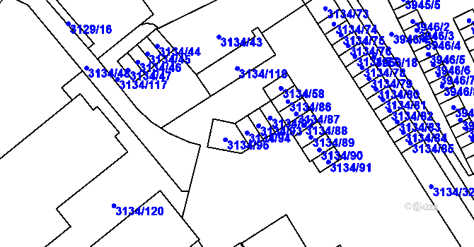 Parcela st. 3134/94 v KÚ Plzeň, Katastrální mapa