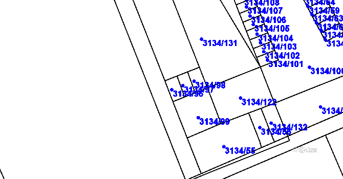 Parcela st. 3134/96 v KÚ Plzeň, Katastrální mapa
