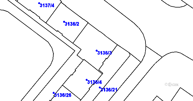 Parcela st. 3136/3 v KÚ Plzeň, Katastrální mapa