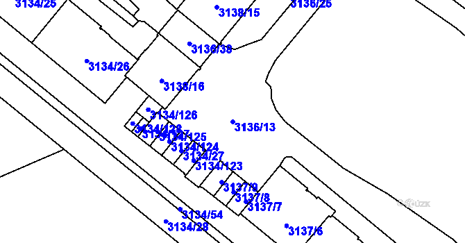 Parcela st. 3136/13 v KÚ Plzeň, Katastrální mapa