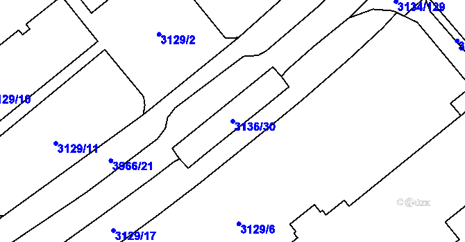 Parcela st. 3136/30 v KÚ Plzeň, Katastrální mapa
