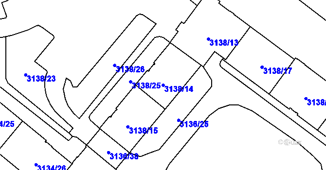 Parcela st. 3138/14 v KÚ Plzeň, Katastrální mapa