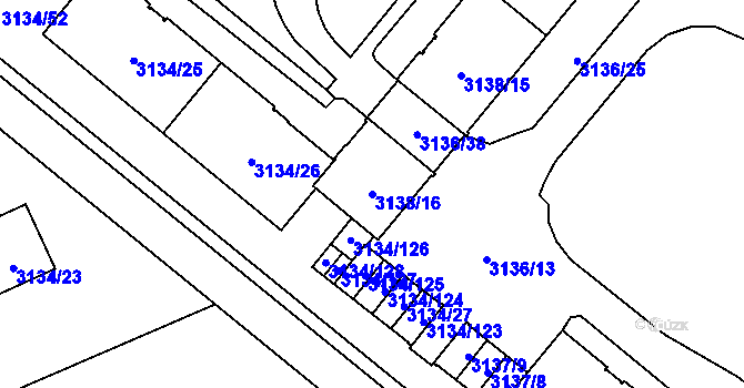 Parcela st. 3138/16 v KÚ Plzeň, Katastrální mapa