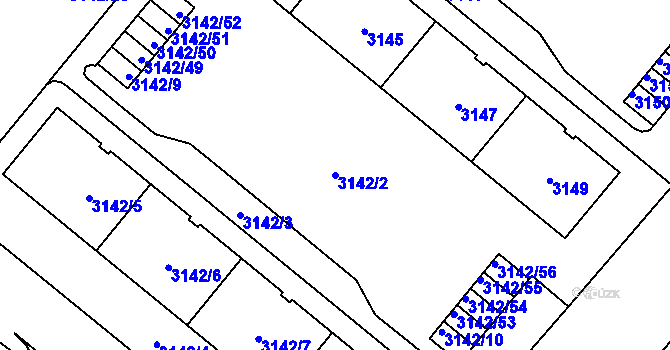 Parcela st. 3142/2 v KÚ Plzeň, Katastrální mapa