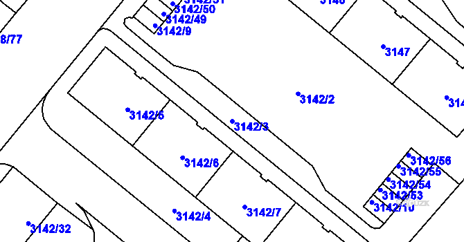 Parcela st. 3142/3 v KÚ Plzeň, Katastrální mapa