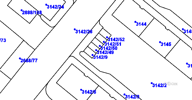 Parcela st. 3142/49 v KÚ Plzeň, Katastrální mapa