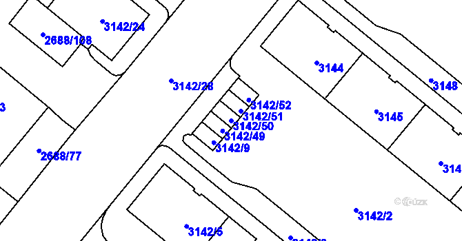 Parcela st. 3142/50 v KÚ Plzeň, Katastrální mapa