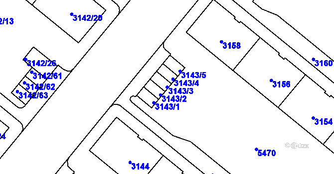 Parcela st. 3143/3 v KÚ Plzeň, Katastrální mapa