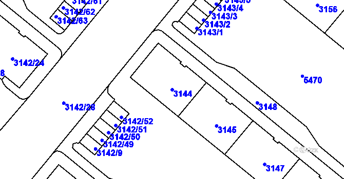 Parcela st. 3144 v KÚ Plzeň, Katastrální mapa