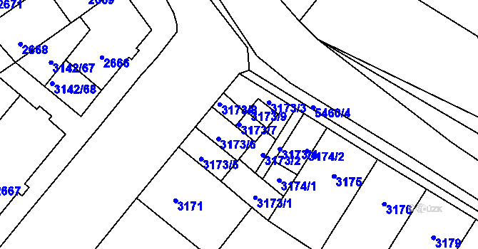 Parcela st. 3173/7 v KÚ Plzeň, Katastrální mapa