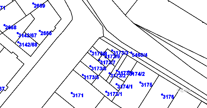 Parcela st. 3173/9 v KÚ Plzeň, Katastrální mapa