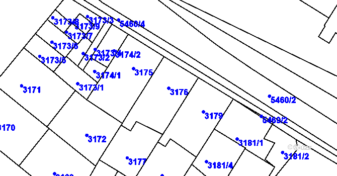 Parcela st. 3176 v KÚ Plzeň, Katastrální mapa