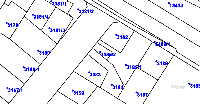 Parcela st. 3185/2 v KÚ Plzeň, Katastrální mapa