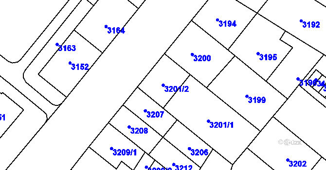 Parcela st. 3201/2 v KÚ Plzeň, Katastrální mapa