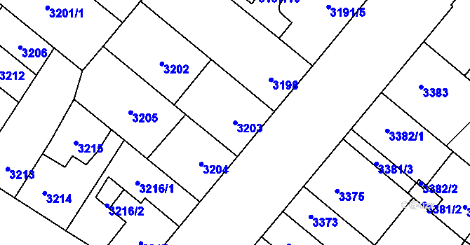 Parcela st. 3203 v KÚ Plzeň, Katastrální mapa
