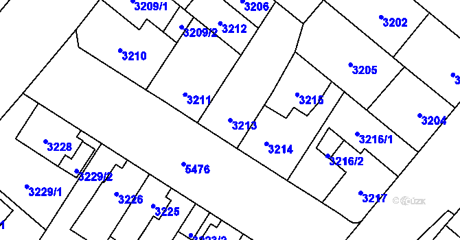 Parcela st. 3213 v KÚ Plzeň, Katastrální mapa