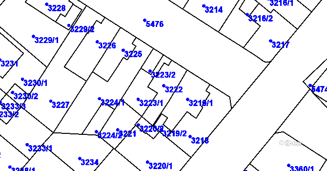 Parcela st. 3222 v KÚ Plzeň, Katastrální mapa