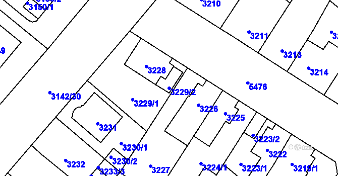 Parcela st. 3229/2 v KÚ Plzeň, Katastrální mapa