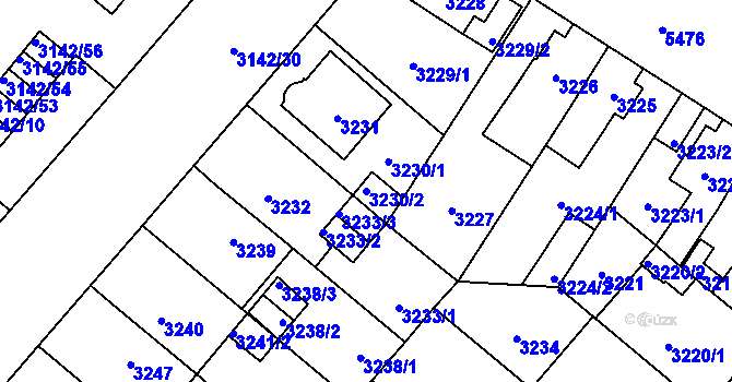 Parcela st. 3230/2 v KÚ Plzeň, Katastrální mapa