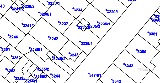 Parcela st. 3236/1 v KÚ Plzeň, Katastrální mapa