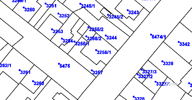 Parcela st. 3256/1 v KÚ Plzeň, Katastrální mapa