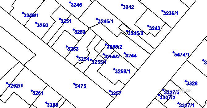 Parcela st. 3256/2 v KÚ Plzeň, Katastrální mapa
