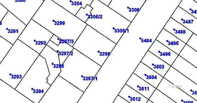 Parcela st. 3298 v KÚ Plzeň, Katastrální mapa