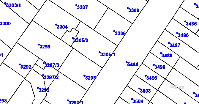 Parcela st. 3305/1 v KÚ Plzeň, Katastrální mapa