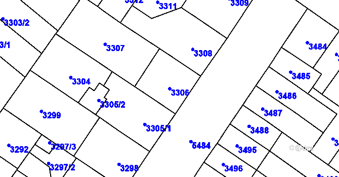 Parcela st. 3306 v KÚ Plzeň, Katastrální mapa