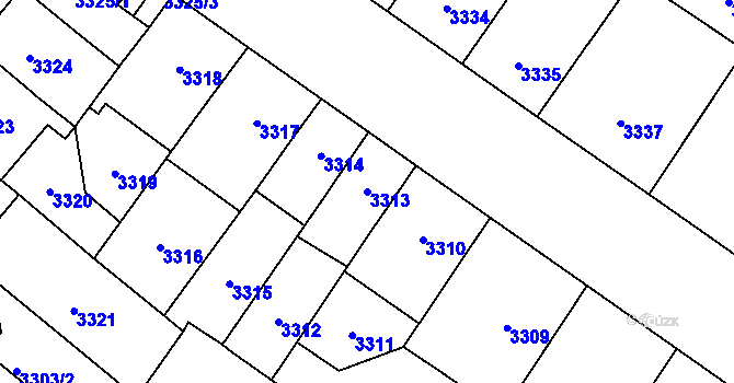 Parcela st. 3313 v KÚ Plzeň, Katastrální mapa