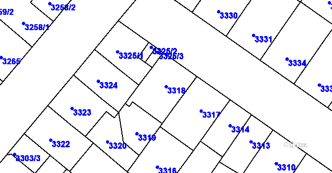 Parcela st. 3318 v KÚ Plzeň, Katastrální mapa