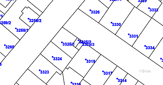 Parcela st. 3325/3 v KÚ Plzeň, Katastrální mapa