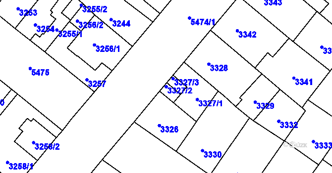 Parcela st. 3327/2 v KÚ Plzeň, Katastrální mapa