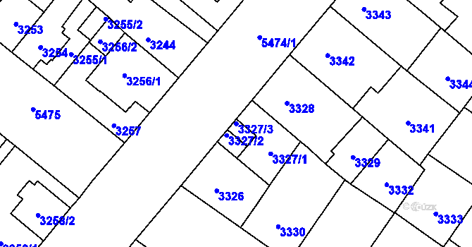 Parcela st. 3327/3 v KÚ Plzeň, Katastrální mapa