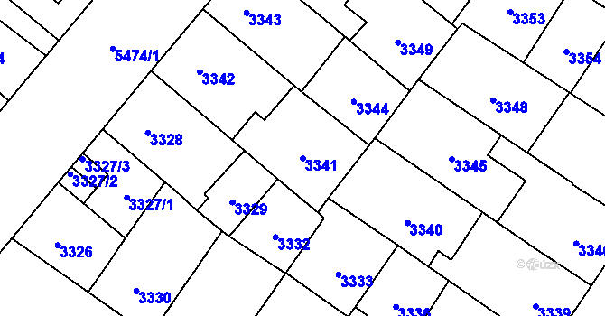 Parcela st. 3341 v KÚ Plzeň, Katastrální mapa