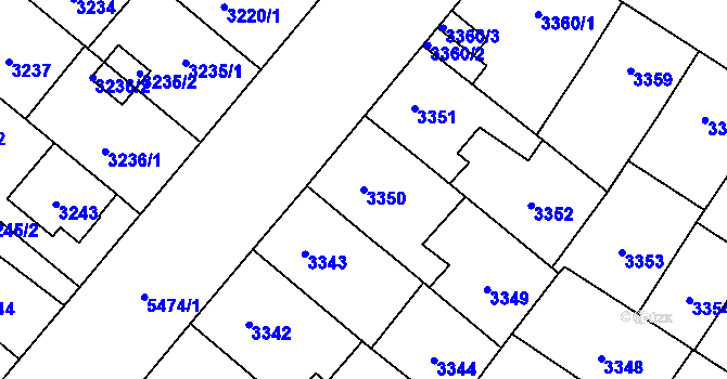 Parcela st. 3350 v KÚ Plzeň, Katastrální mapa