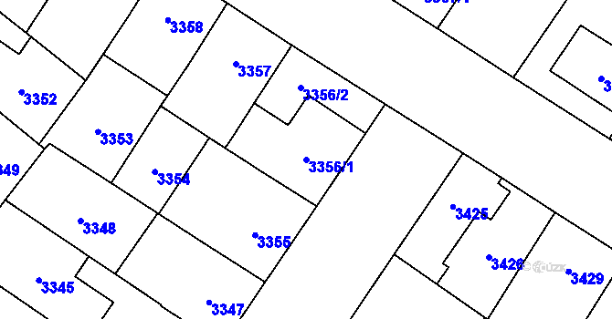 Parcela st. 3356/1 v KÚ Plzeň, Katastrální mapa