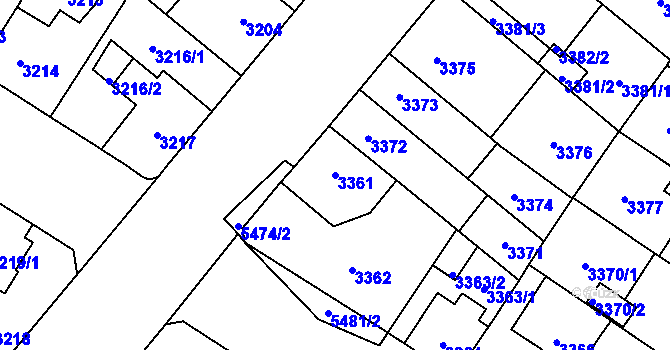 Parcela st. 3361 v KÚ Plzeň, Katastrální mapa