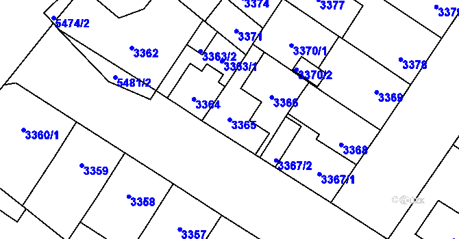 Parcela st. 3365 v KÚ Plzeň, Katastrální mapa