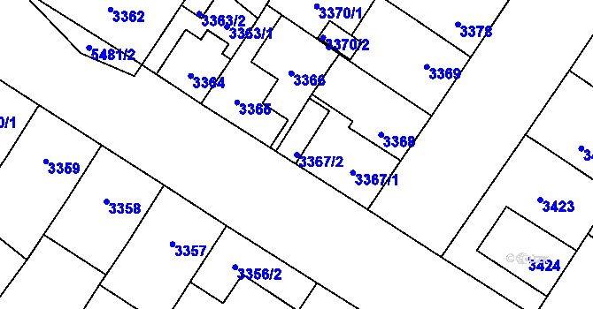 Parcela st. 3367/2 v KÚ Plzeň, Katastrální mapa