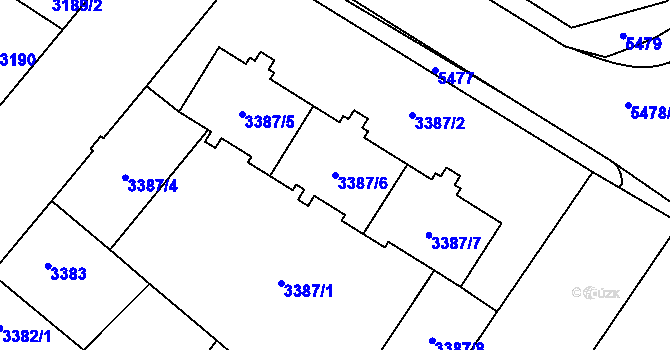 Parcela st. 3387/6 v KÚ Plzeň, Katastrální mapa