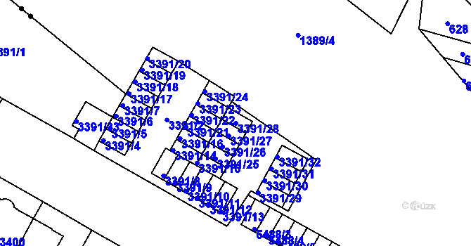 Parcela st. 3391/28 v KÚ Plzeň, Katastrální mapa