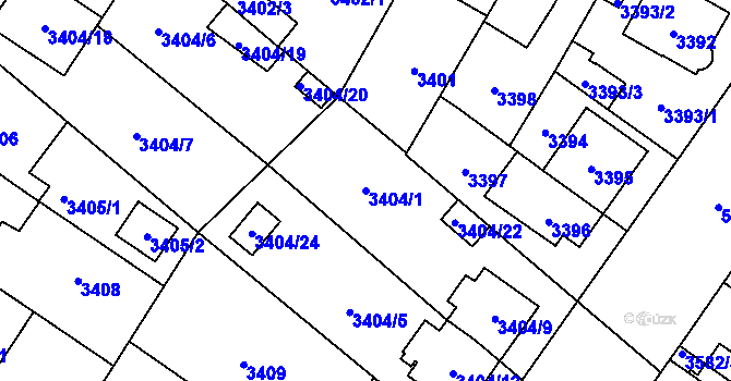 Parcela st. 3404/1 v KÚ Plzeň, Katastrální mapa