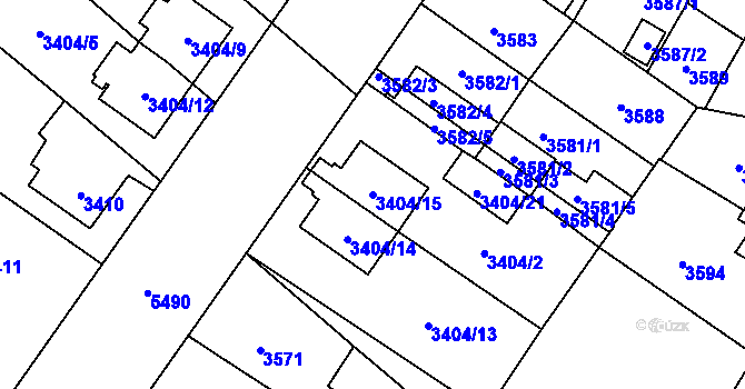 Parcela st. 3404/15 v KÚ Plzeň, Katastrální mapa