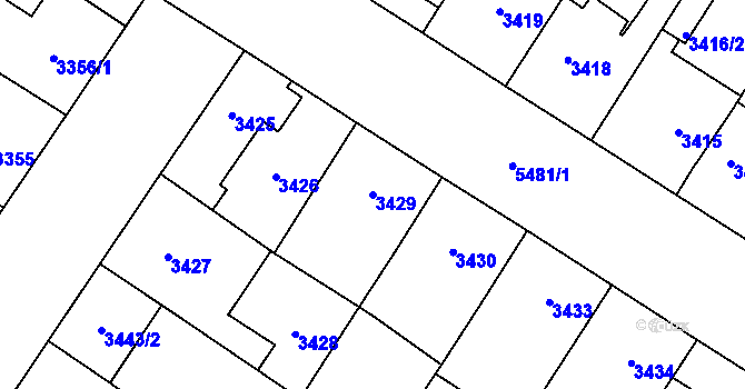 Parcela st. 3429 v KÚ Plzeň, Katastrální mapa