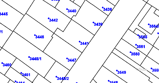 Parcela st. 3441 v KÚ Plzeň, Katastrální mapa