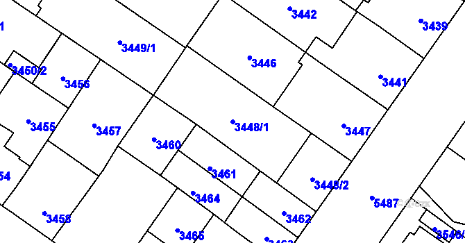 Parcela st. 3448/1 v KÚ Plzeň, Katastrální mapa